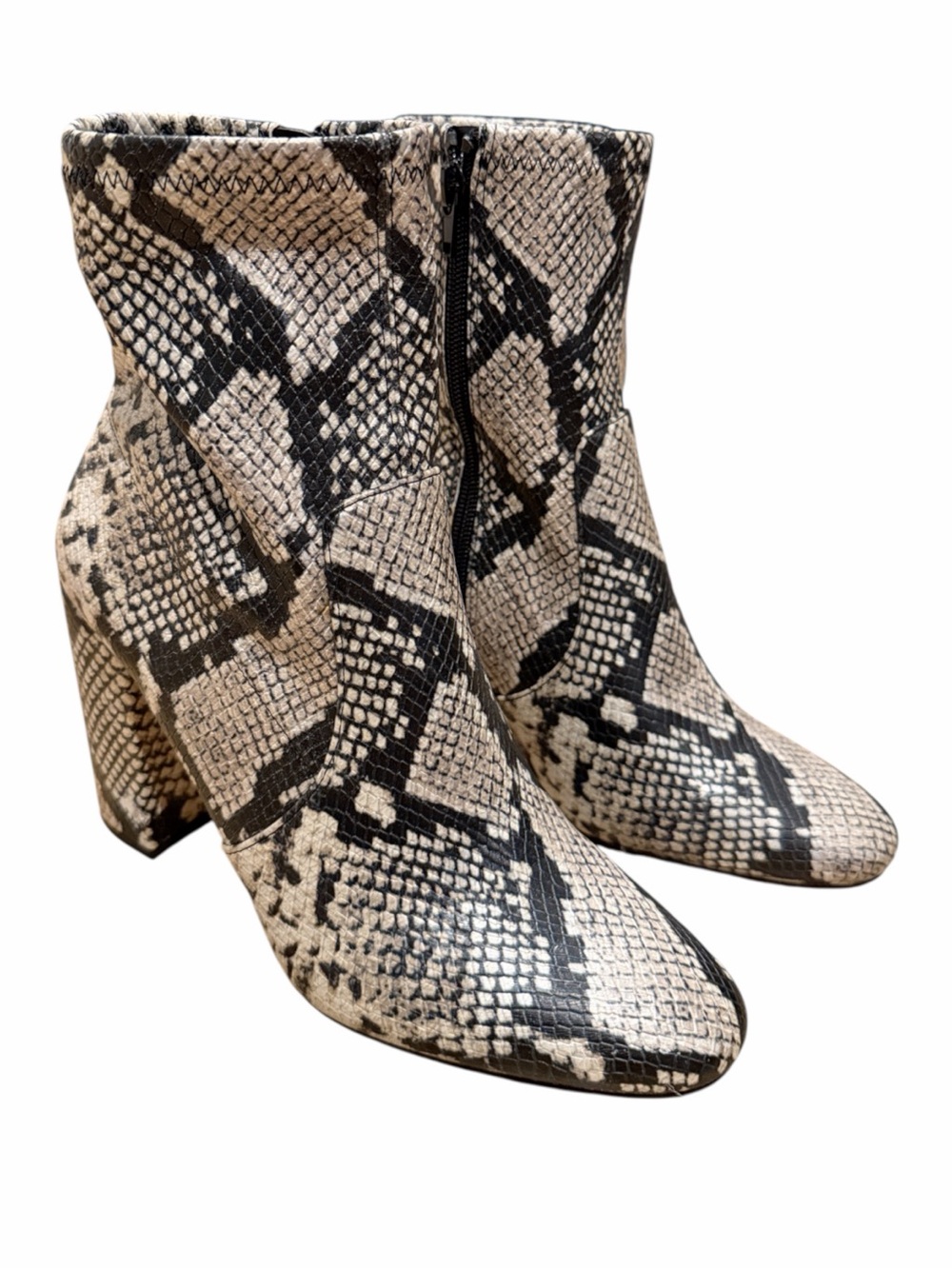 Aldo Snake-Print Ankle Boots in Black and Cream